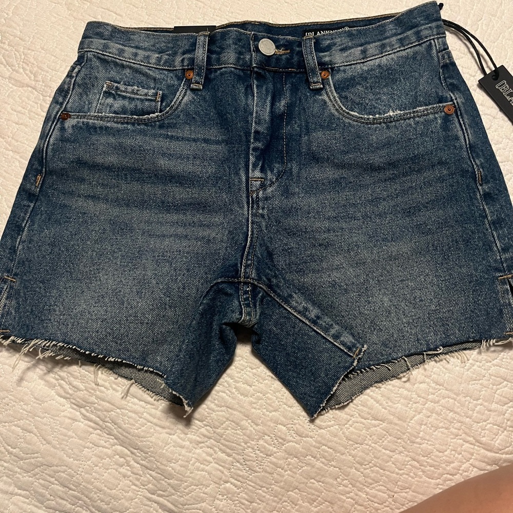 Blank NYC Blue Jean Shorts with Frayed Hem